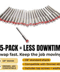 Image of 25 Pack Rotary Tool Mandrels Workhorse 1 8th Inch Shank Dremel 402 Compatible Replacement Holders arranged in a line.