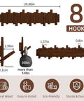 Natural Walnut Wooden Piano Coat Rack Wall Mounted With Eight Heavy Duty Flip Down Hooks For Coats Bags And Keys Space Saving Entryway Stand dimension illustrations
