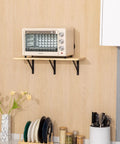 Kitchen with 12 Pack Beefy Built Shelf Brackets 8 X 6 Inches Aluminum Alloy Wall Mount Black supporting a wood shelf with an oven.