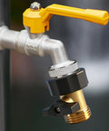 Two Pack Three Quarter Inch Brass Garden Hose Shut Off Valve With Extended Handle Heavy Duty Water Control For Easy Flow Includes Four Extra Rubber Washers For Tight Leak Free Fit on garden hose
