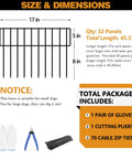 45.33Ft No Dig Pet Barrier Fence With 32 Panels For Rabbits And Dogs Rustproof Metal Border for Easy Setup, Size Chart and Accessories