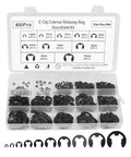 Open box of 400 Piece Car E Clips Kit with Alloy Steel Retaining Rings External Snap Rings in 10 Sizes M1.5 to M10 for Auto Repair