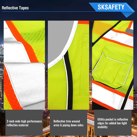 Pro Grade 10 Pocket Hi Vis Safety Vest With Zipper For Real Work Durability Class 2 features reflective strips and utility pocket