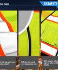 Close-up of Hi Vis Safety Vest Class 2 Type R ANSI ISEA 1072020 with lime black color, showing reflective trims and pocket detail.