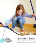 Heavy Duty Broom And Dustpan Set With Stand Up Broom Stainless Steel Anti Wind Dustpan For Home And Office Cleaning Easy Breezy Storage Lightweight And Durable For Quick Cleanups; child cleaning floor