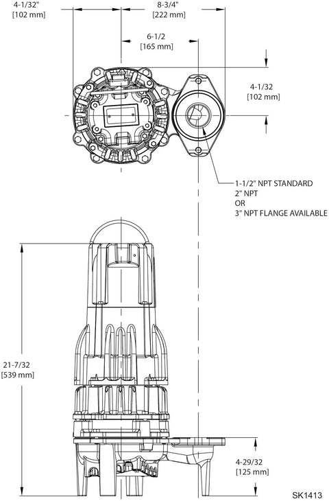 Detailed diagram of Heavy Duty High Head Effluent Double Seal Pump dimensions and specifications.