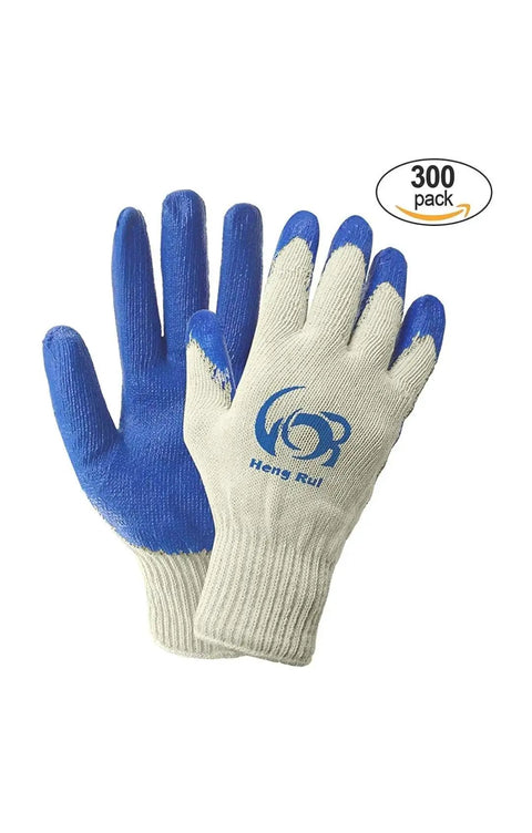 300 Pairs Working Gloves Cotton And Poly With Blue Latex Palm Coating For Tough Grip And Durability On Construction Carpentry Mechanics Plumbing Gardening And Shipping Handling