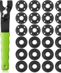 Beefy Angle Grinder Nut And Wrench Replacement Kit With Rigid Flange Spanner and secure locking hardware for hassle free blade swaps. Features a green handle wrench and 12 locking nuts.