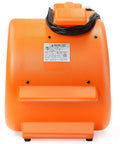 Back view of Beast Air Mover Carpet Dryer With Half HP Motor Dual Speed Industrial Floor Fan Orange Carpet Drying Tool