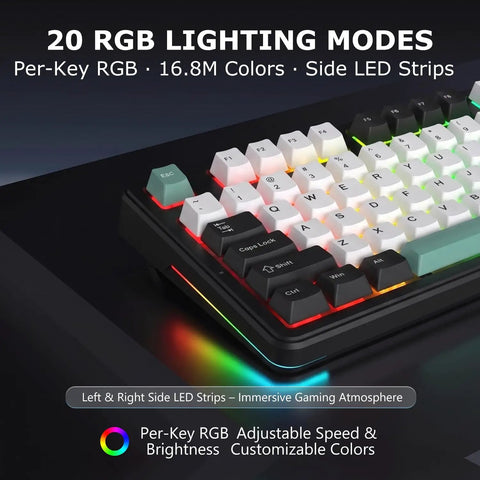 Slick 87 Key Gasket Mount Tenkeyless Mechanical Keyboard Featuring Hot Swappable Switches And Full Spectrum RGB Illumination showcasing vibrant RGB lighting modes.
