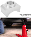 Universal Hydraulic Jack Axle Adapter Lifting Saddle, 6061-T6 Billet Aluminum, Silver, used with bottle jack under vehicle