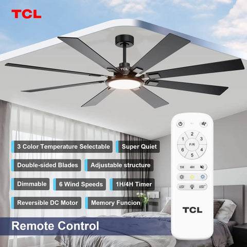 Huge 72 Inch Ceiling Fan With Lights And Remote For Indoor And Outdoor Use, featuring 8 wood blades and dimmable LED light.
