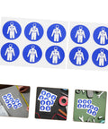 Ten Pack Protection Suit Warning Labels and Adhesive Safety Stickers for Factory Equipment, blue suit decals on sheets.
