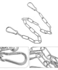 Heavy Duty Stainless Steel Chain Gate Latch With Double Carabiner Hooks For Pet Cages And Dog Fences features durable chain links.