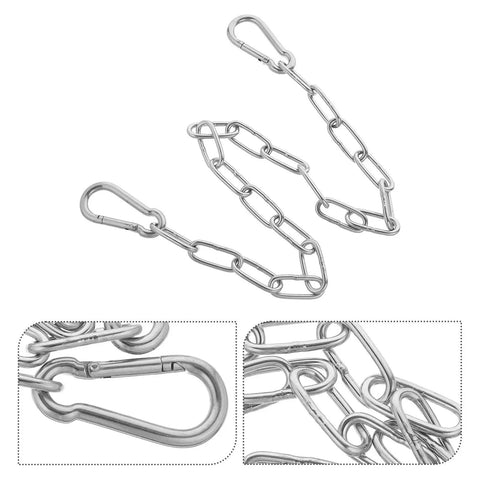 Heavy Duty Stainless Steel Chain Gate Latch With Double Carabiner Hooks For Pet Cages And Dog Fences features durable chain links.