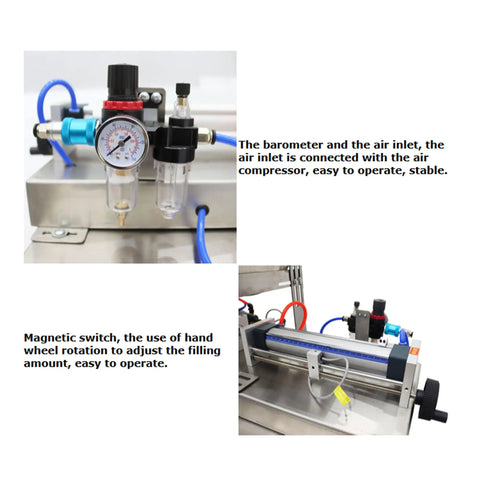 Heavy Duty Automatic Quantitative Filling And Sealing Machine With Horizontal Mixing Hopper, air inlet and barometer detail.