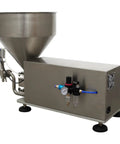 Straight Up Heavy Duty Single Head Liquid and Paste Bottle Filling Machine Built for Zero Sweat Operations With a Rock Solid Pneumatic Gear Pump and 20mm Nozzle for Honey Jam Syrup Drinks with stainless steel hopper.