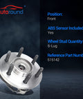 2 Pack Front Wheel Bearing And Hub Assembly For 2011 To 2014 Ford F 150 4WD 6 Lug With ABS, front view with specifications