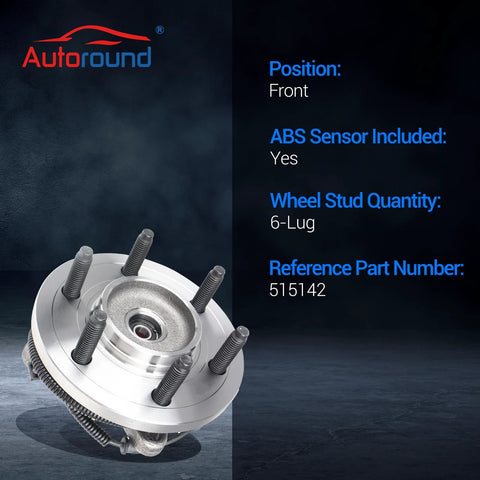 Front Wheel Bearing And Hub Assembly For 2011 2012 2013 2014 Ford F150 Expedition Lincoln Navigator 4WD 6 Lug With ABS Direct Fit Replacement Part 515142 Premium Quality.