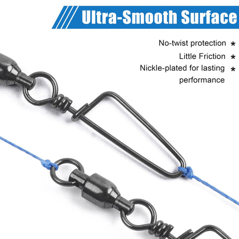 Ball Bearing Swivel With Coastlock Snaps Stainless Steel Fishing Tackle For Quick Change Lures And Leaders Smooth Rotation For Trolling Spinning Bottom Fishing And Rig Setups, nickel-plated black swivel