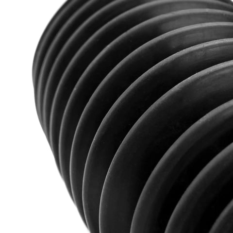 Close-up of beefy rubber bellows from Steering Rack And Pinion Tie Rod Boots Replacement Kit For Buick Enclave Cadillac Escalade Chevrolet Avalanche Suburban Silverado 1500 GMC Sierra 1500 2pc Set Beefy Rubber Bellows Guards Against Dirt Water Debris with ribbed texture.