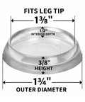 Round Reusable Furniture Caster Cups For Couches Chairs And Tables On Carpet Or Hard Floors With Vinyl Base size diagram