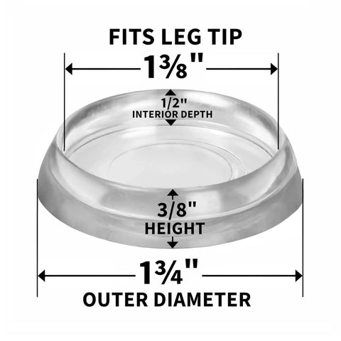 Round Reusable Furniture Caster Cups For Couches Chairs And Tables On Carpet Or Hard Floors With Vinyl Base size diagram