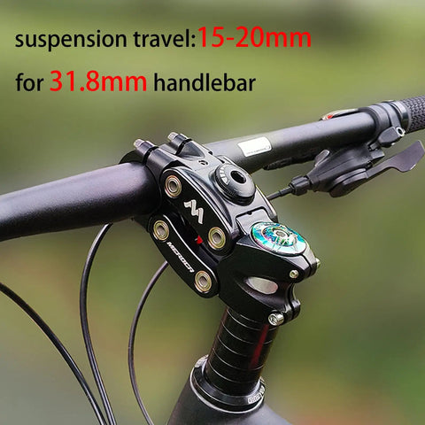 Suspension Bike Stem With Shock Absorbing Travel For Mountain Road Gravel And E Bike Rigs Fits Standard 28.6mm Steerer And 31.8mm Handlebars 15 To 20mm Travel Smooth Ride Upgrade For MTB And Hybrid Rides installed on bicycle