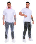 Plus Size Disposable Rain Poncho Set With Hood, 2 Pack Heavy Duty Waterproof Rain Gear, showing poncho and rain pants.