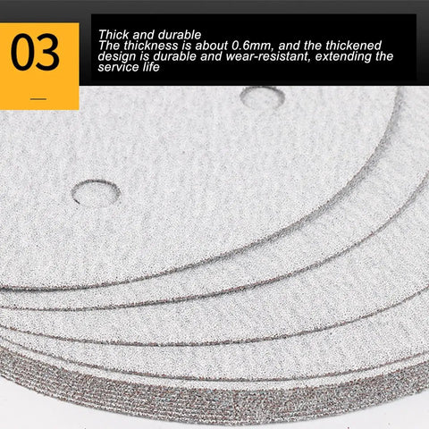Heavy Duty 225mm Hook And Loop Sanding Discs Pack Of 100 Pieces For Drywall Sander With Six Holes showing thick durable alumina grit pads.