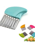 Turquoise multi-blade crinkle cutter with stainless steel blades for potato and vegetable slicing