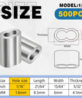 500 Piece Aluminum Crimp Loop Sleeves For One Sixteenth Inch Wire Rope And Cable Ends, Durable Lightweight Ferrules End Caps For DIY Rigging, Marine Outdoor Gear, Easy Quick Crimp. 1/16 in aluminum sleeve size chart
