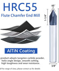 AYCHOLIZ 60° chamfer end mill, 3/8" carbide, 4-flute, AlTiN coated, for CNC chamfering, 2-1/2" length