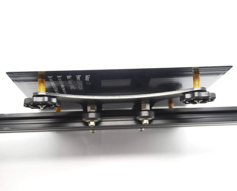 Side view of Dope Modular Y Carriage Plate Upgrade Kit for 2040V aluminum profile 3D printer with knobs and screws.