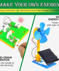 Cool Hands On Electric Science Kit For Kids With 12 Power Missions STEM Lab Includes Electricity And Electronics Experiments Energy Exploration Toy showcasing hand-crank generator and solar energy fan.