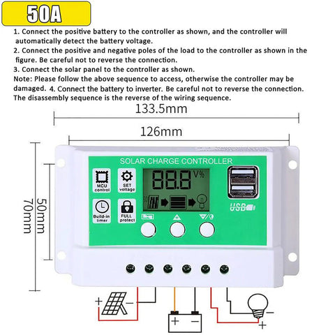 Weekend Warrior Solar Power Kit 6000W Inverter 100W Waterproof Panel 50 Amp Controller showing LCD display and ports.