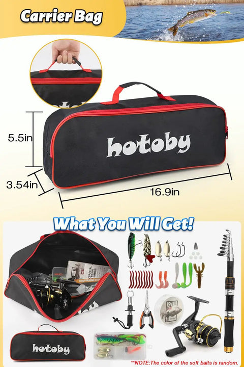 6.89 Foot Carbon Fiber Telescopic Fishing Rod And Spinning Reel Combo For Newbie Anglers With Pliers Lip Grip Tackle Bag