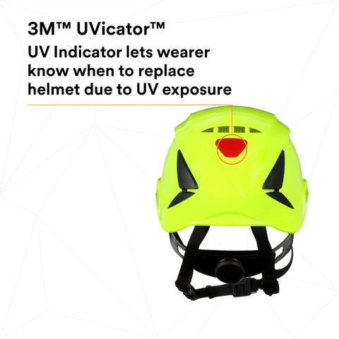 Back view of Jobsite Ready Safety Helmet With 6 Point Suspension And Chin Strap Ventilated High Visibility Green ANSI X5014V with UV indicator