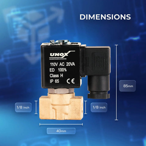 One Eighth Inch NPT Solenoid Valve 110V AC Brass Body Normally Closed 0 To 232 PSI dimensions