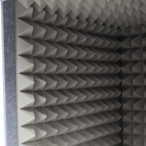 Rock Solid Desktop Soundproof Vocal Recording Booth Cube Featuring Heavy Duty Acoustic Foam Panels for effective noise reduction.