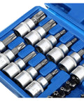 34 Pc Pro Torx Star Socket And Bit Set With Male And Female Security Bits Drive Hand Tool Kit For Heavy Duty Auto Repair And Tough Bolt Loosening Tasks, blue case