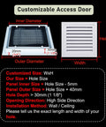 Customizable access door dimensions, 30mm outer diameter, suitable for wall or ceiling installation.