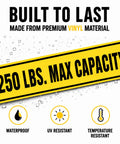 Bold Black On Yellow Heavy Duty Load Limit Safety Decal Bringing A No Brainer 250 LB Max Capacity Warning Sticker on premium vinyl.