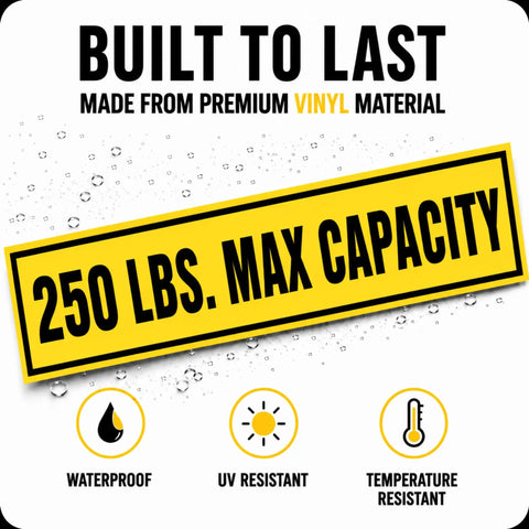 Bold Black On Yellow Heavy Duty Load Limit Safety Decal Bringing A No Brainer 250 LB Max Capacity Warning Sticker on premium vinyl.