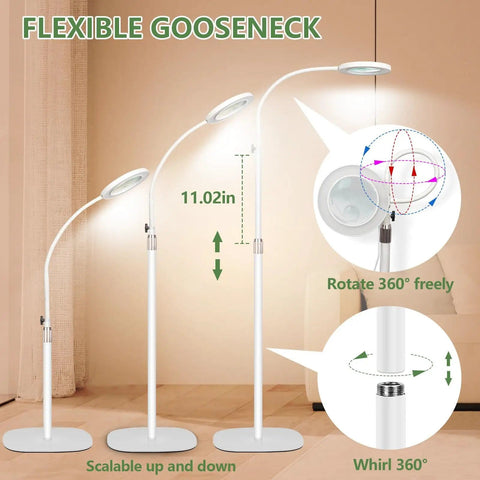 10X And 30X Floor Magnifier With Light For Close Work Pro Grade Standing Magnifying Lamp With Flexible Gooseneck LED