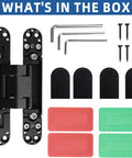 Pair Of Heavy Duty Hidden Door Hinges 9.7 Inch Concealed Flush Hardware with installation tools and screws included.