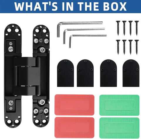 Pair Of Heavy Duty Hidden Door Hinges 9.7 Inch Concealed Flush Hardware with installation tools and screws included.