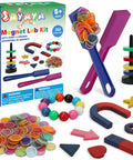 122 Piece Magnetic Science Kit For Kids With Colorful Chips, Magnetic Balls, Wands, Magnets, And Rings shown with packaging