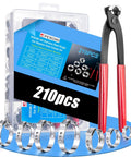 PEROMI 210-piece stainless steel single-ear hose clamp set in clear case with red-handled pincer tool