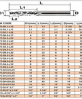Dimensions chart for Top Shelf Two Flute Compression Router Bits Rock Solid Carbide Milling Cutter specifications.